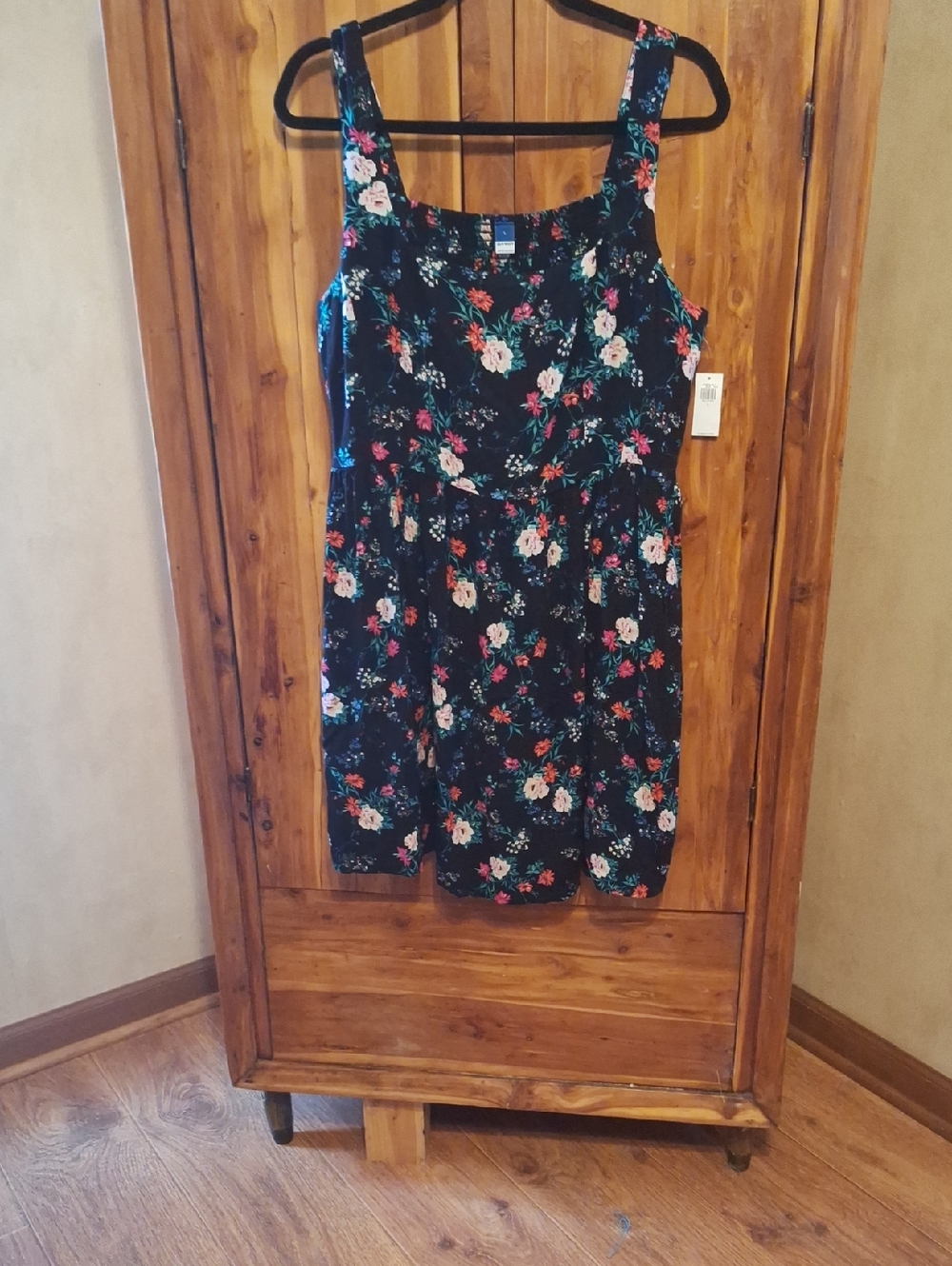 Old Navy Black Floral Sundress with Pink and White Flowers